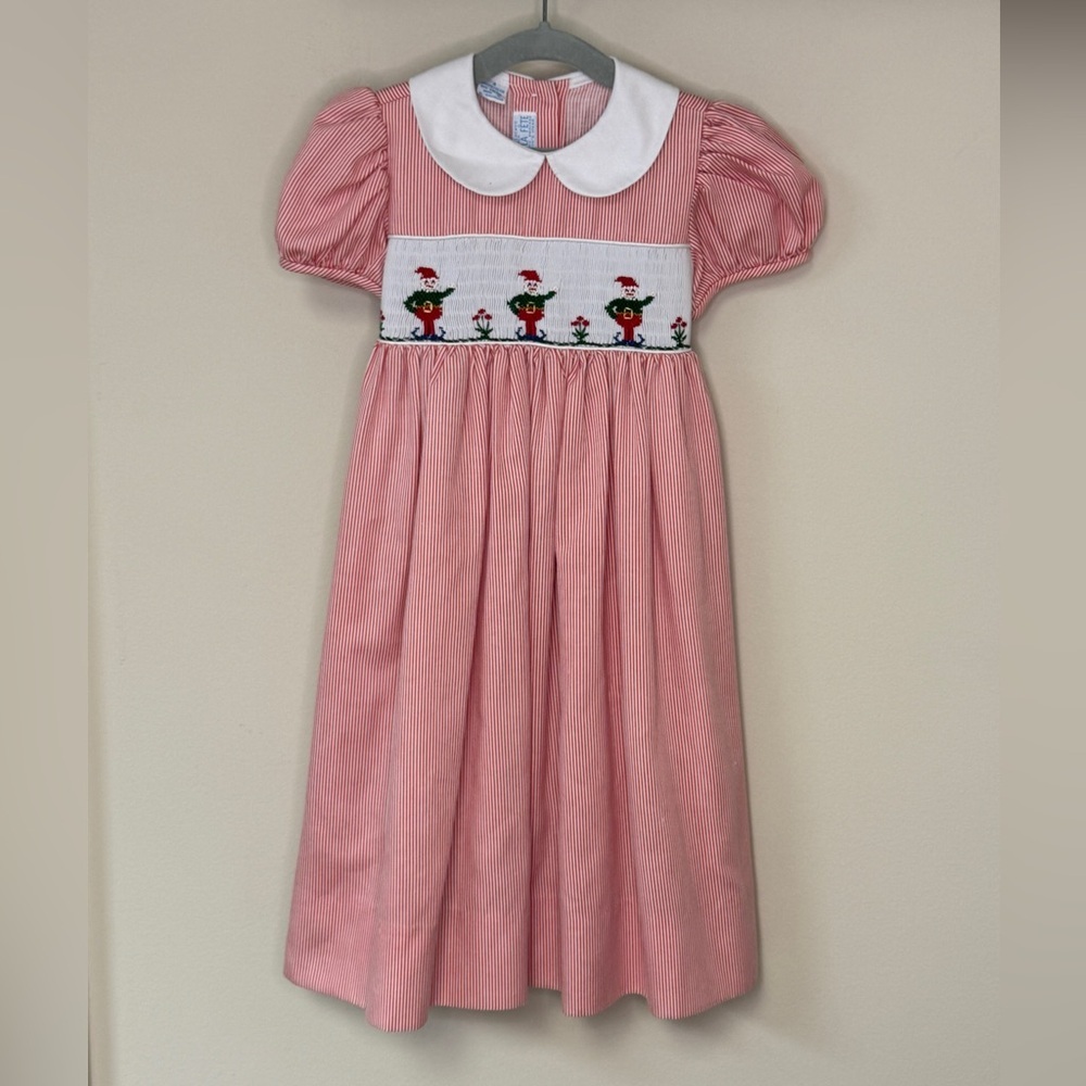 Vive La Fete: Girls Red / White Hand Smocked Holiday Elf Dress, Size 4